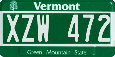 VT license plate XZW472