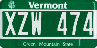 VT license plate XZW474