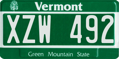 VT license plate XZW492