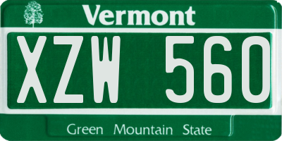 VT license plate XZW560