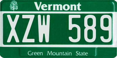 VT license plate XZW589