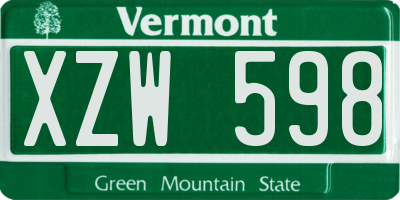 VT license plate XZW598