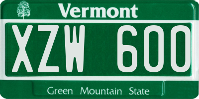 VT license plate XZW600