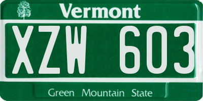 VT license plate XZW603