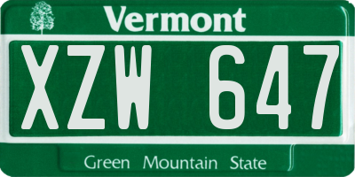 VT license plate XZW647