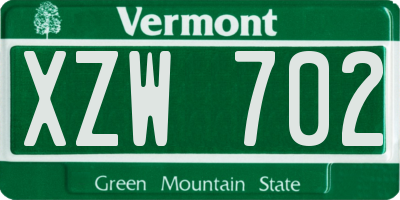 VT license plate XZW702