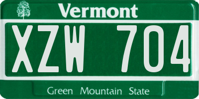 VT license plate XZW704