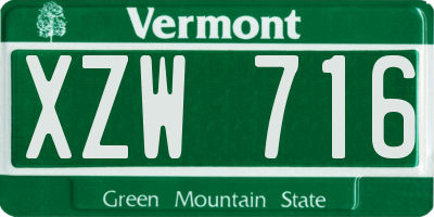 VT license plate XZW716