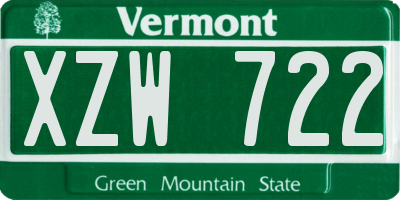 VT license plate XZW722