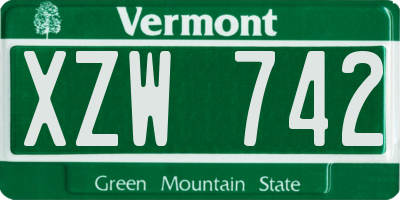VT license plate XZW742
