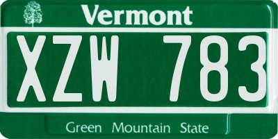 VT license plate XZW783