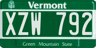 VT license plate XZW792