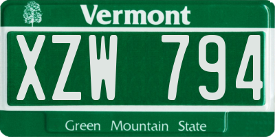 VT license plate XZW794