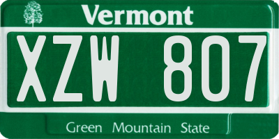VT license plate XZW807