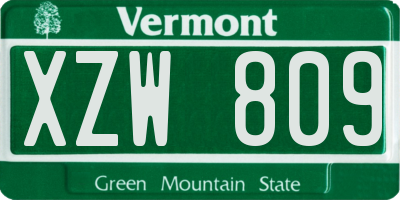 VT license plate XZW809
