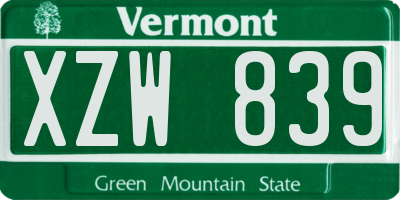 VT license plate XZW839