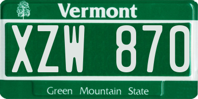VT license plate XZW870