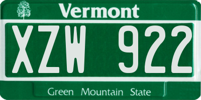 VT license plate XZW922