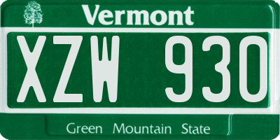 VT license plate XZW930
