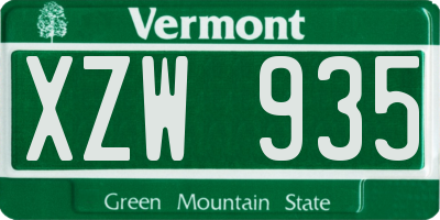 VT license plate XZW935