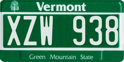 VT license plate XZW938