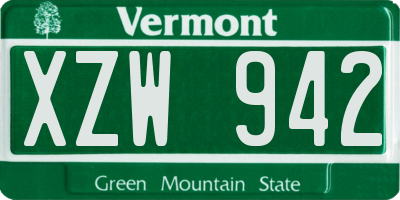 VT license plate XZW942