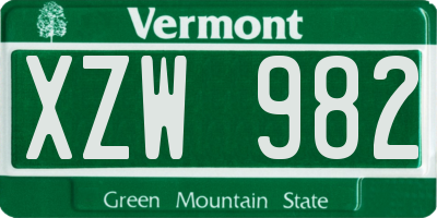 VT license plate XZW982