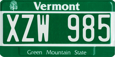 VT license plate XZW985