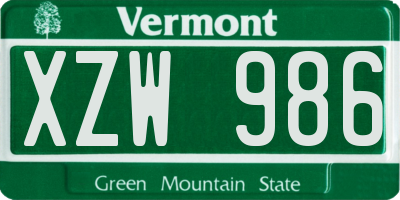 VT license plate XZW986