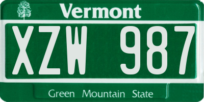 VT license plate XZW987