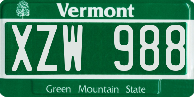 VT license plate XZW988