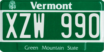 VT license plate XZW990