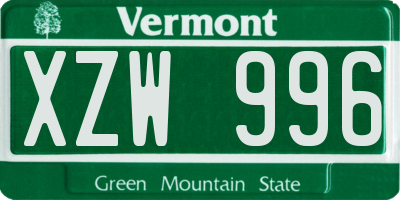VT license plate XZW996