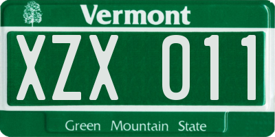 VT license plate XZX011