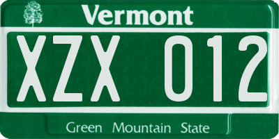 VT license plate XZX012