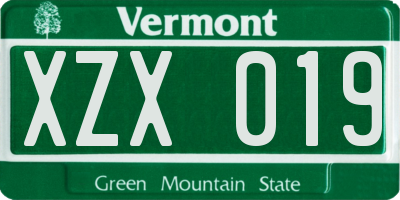 VT license plate XZX019