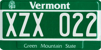 VT license plate XZX022
