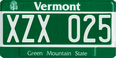 VT license plate XZX025