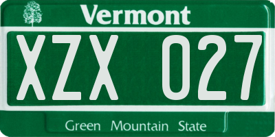 VT license plate XZX027