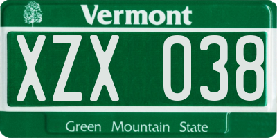 VT license plate XZX038