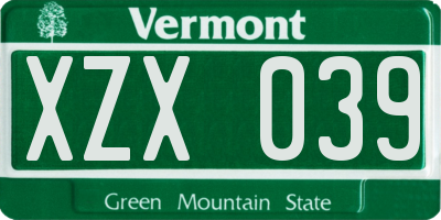 VT license plate XZX039