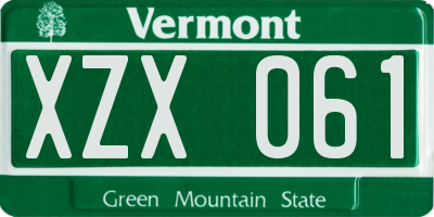 VT license plate XZX061