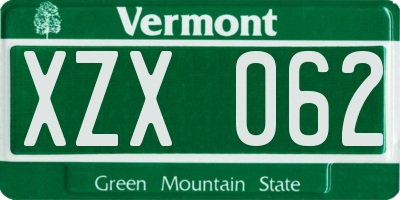 VT license plate XZX062
