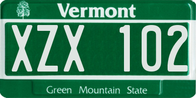 VT license plate XZX102