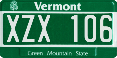 VT license plate XZX106