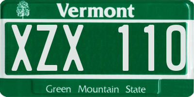 VT license plate XZX110