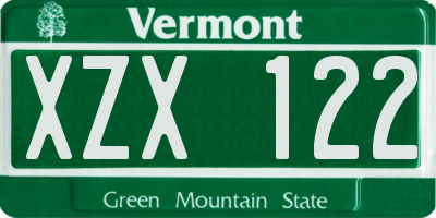 VT license plate XZX122