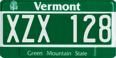 VT license plate XZX128