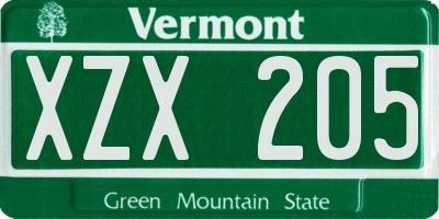 VT license plate XZX205