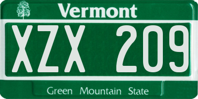 VT license plate XZX209